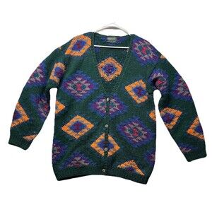 Vintage Cricket Hand Knit Wool Cardigan Sweater Women’s Medium Green Cottagecore